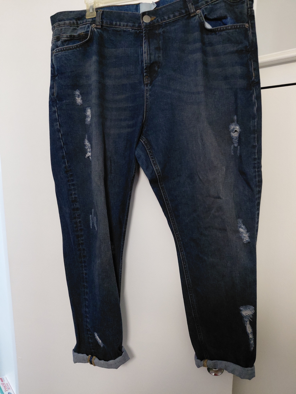 ASOS Curve Dark Blue Relaxed Distressed Jeans